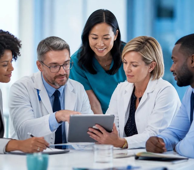 Doctors and nurses planning patient care together